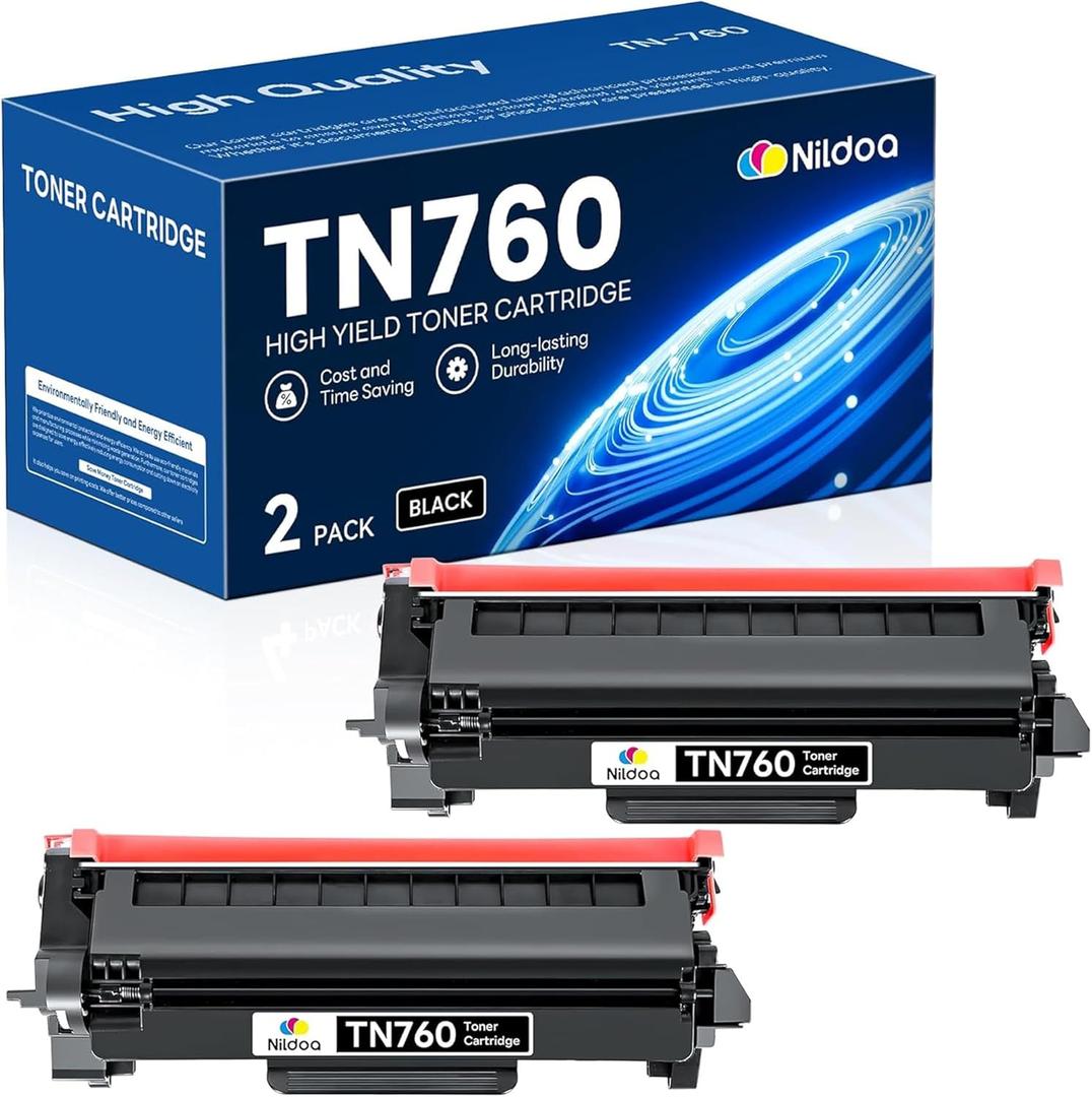 TN760 TN-760 Toner Cartridge High Yield Black Replacement for Brother TN760 TN-760 MFCL2750DW HLL2390DW MFCL2710DW HL-L2350DW Printer Ink, TN7602PK