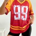 Jersey Shirts for Women Oversized Number Graphic Jersey Shirt Y2k Streetwear V Neck Short Sleeve Tee Tops (L)