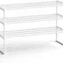 SONGMICS Shoe Rack, 3-Tier Shoe Organizer, Metal Storage Shelf, Upright or Upside Down, for 16-20 Pairs, Stackable, for Entryway, 11.8 x 36.2 x 21.7 Inches, Pearl White ULSA303W03