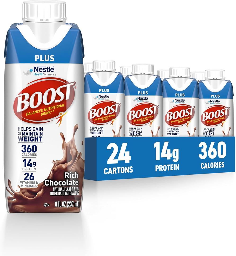 BOOST Plus Nutritional Drink, Rich Chocolate, 8 fl oz (Pack of 24), BBD 12/26/2026