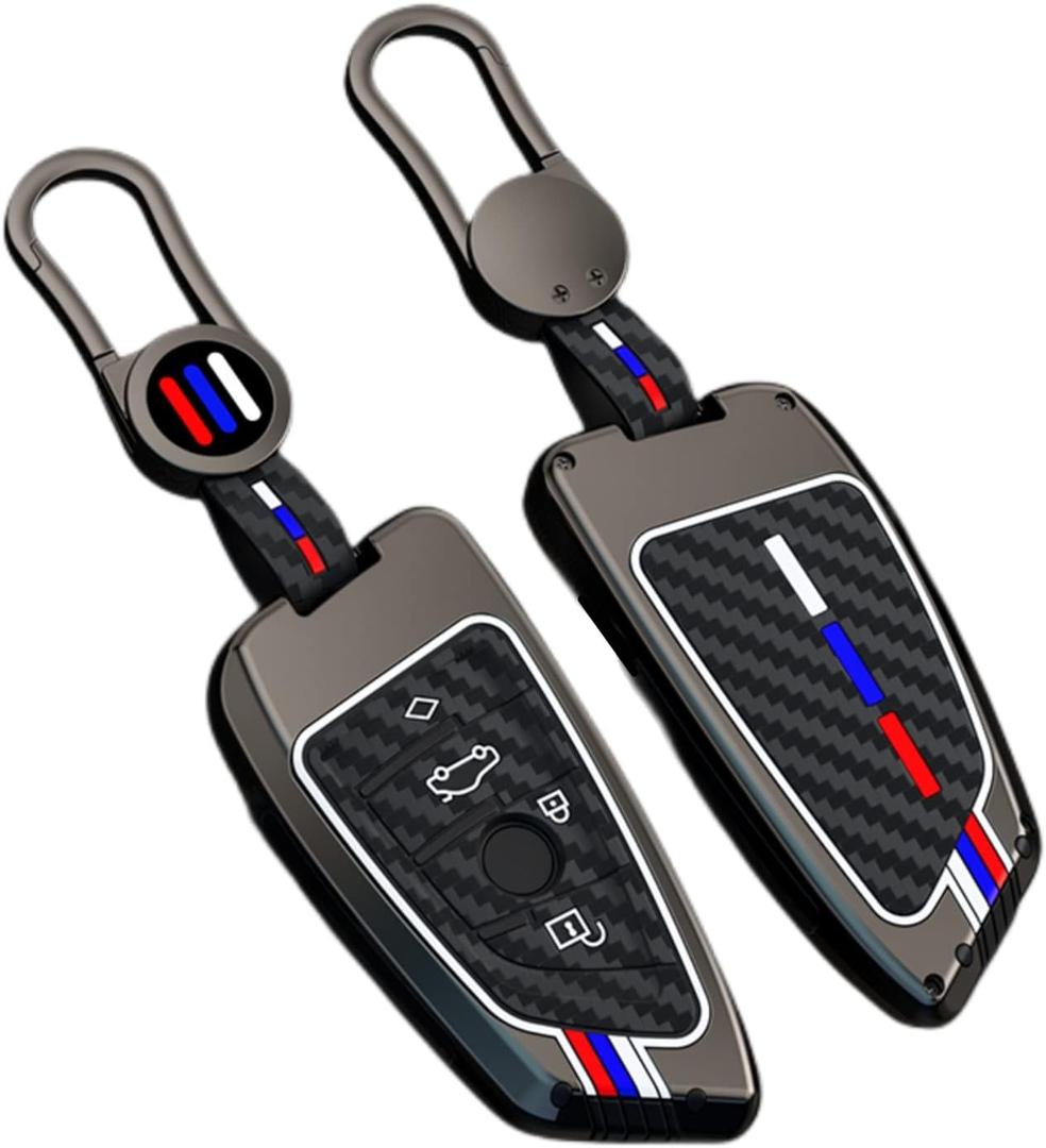 Carbon Fiber Key Fob Cover Case Metal Shell Cover Compatible for BMW 5 6 7 Series X1 X2 X3 X5 X6 X7 (Gunmetal