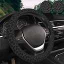 KARREAL Black Leopard Print Steering Wheel Cover & 2 Pcs Car Coasters, Neoprene Rubber Material, Car Accessories Decorations for Women Men, Fit 14.5-15 Inch Auto, Suvs, Truck