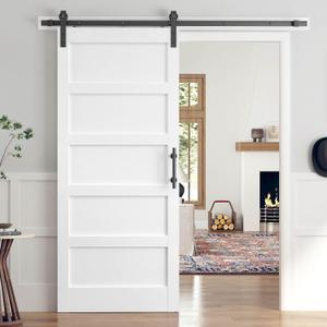 38x84 Inch White Sliding Barn Door Slab with 6.6ft Hardware Kit Included, 5-Panel, MDF Wood Panel Covered with Water-Proof Scratch-Proof PVC Surface, Simple DIY Assembly