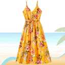PATPAT Family Matching Outfits Mommy and Me Dresses Hawaiian Tropical Vacation Beach Spaghetti Strap Dress and Shirt, S