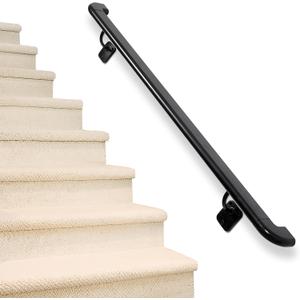 Pipe Stair Handrail Black Hand Rail for Indoor & Outdoor Steps Metal Handrail for Indoor Stairs Stair Railing with Wall Return Heavy-Duty Support Railing for Stairs & Porches (3FT)