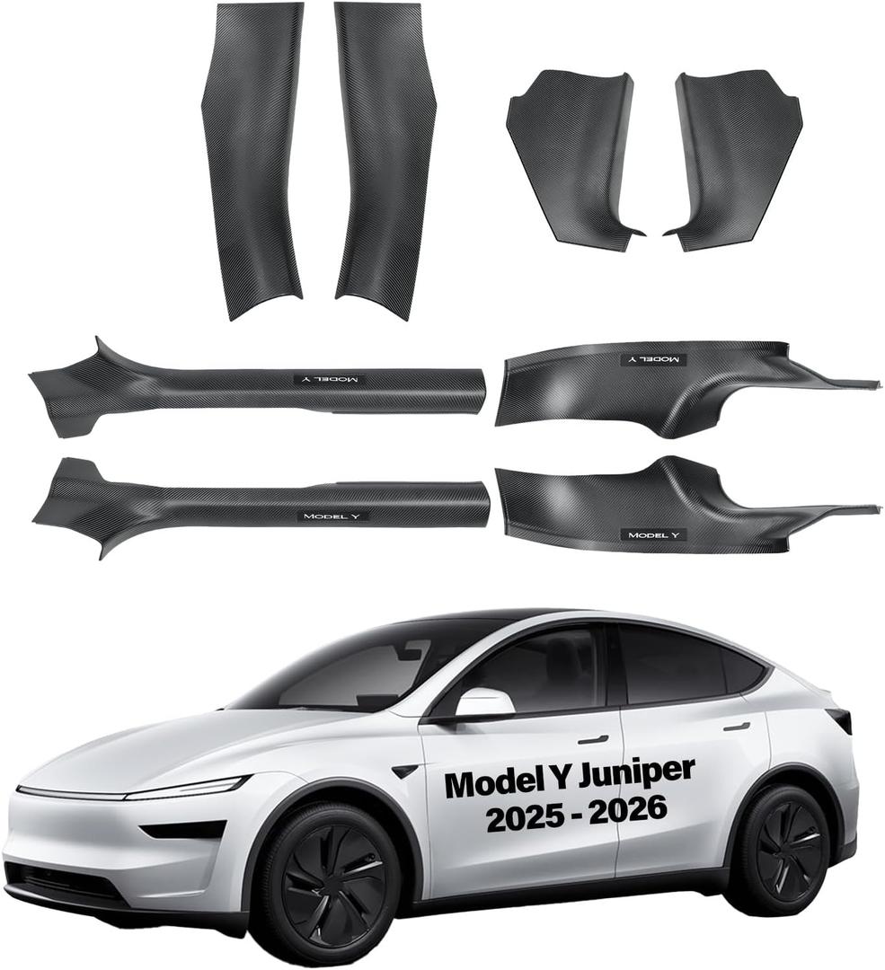 for Tesla Model Y Juniper Door Sill Protector Guards Door Entry Guard, Scratch Resistant TPE Seat Side Protector Cover Interior Accessories Leather Pad Lower Anti Kick Pads Carbon Fiber Texture