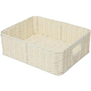 Drawer basket Handwoven Paper Rope Rectangular Shallow Basket Storage-15.35X12.01X4.72 Inches (Off-white)