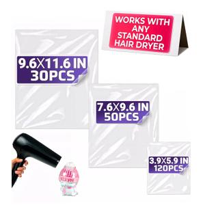 200 Pcs Heat Shrink Wrap Bags 3 Sizes 3.93x5.90 (120) 7.67x9.64 (50) 9.64 x11.61 (30) Clear PVC Film for Secure Gift & Soap Packaging for DIY Crafts | Mother's Day Bags for Gift Wrapping