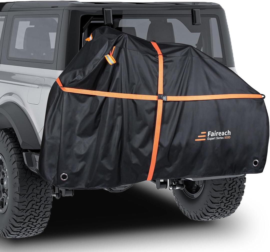 800D Heavy Duty Bike Cover for Transport 2 Bikes, Outdoor Bike Covers for 2 Bikes on Rear Bike Rack, Waterproof Windproof Electric Bicycle Cover with Straps & Storage Bag