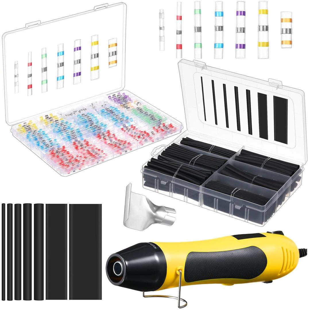 Mimorou 400 Pcs Heat Shrink Solder Seal Wire Connectors Kit with Heat Waterproof Electrical Wire Connectors and 180 Pcs 3: 1 Tubing for Automotive, Marine, Wiring Repair(Black)