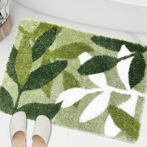 Sage Bathroom Rugs - Green Leaves Bath Mat Soft & Water Absorbent Bath Rug with Non Slip Back for Wash Basin Shower Room Bathtub Floor Bedroom Doormat 17.5 x 25.5 inch