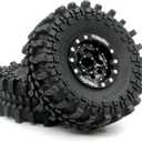 HOBBYSOUL RC 1.0 Mud Terrain Tires Tyres 61mm Tall & Adjustable Offset 1.0 beadlock wheels Rims For RC Mud Crawler 1/18 TRX4M 1/24 SCX24 FMS24 FCX24 Upgrades (Black)