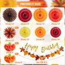 SUNBEAUTY Fall Party Decorations Orange Birthday Decorations Hanging Paper Fan Pumpkins Paper Pom poms Maple Leaves Happy Birthday Banner for Thanksgiving Autumn Harvest Classroom Office Party, 8-14 inches