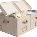 StorageWorks Large Clothes Storage Bins, Fabric Boxes with Divider Board, Baskets for Clothes, Linen Closet Organizers with Lid, Mixing of Brown & Beige, 2-Pack