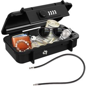 Portable Small Lock Box, Waterproof Beach Travel Lock Box, 4-Digit Combination Lock Box with Removable Chain for Travel, Beach, Hotel, Dormitory, Home and Office