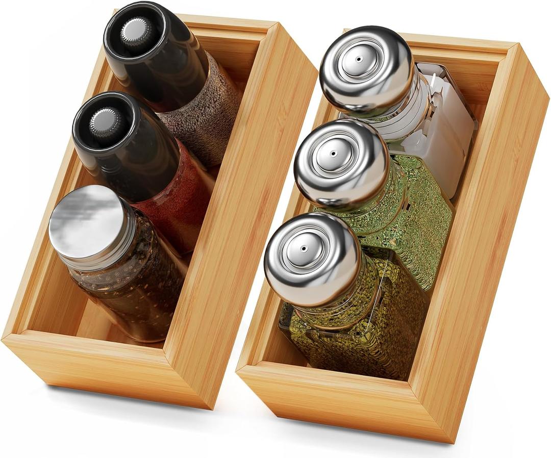 Small Bamboo Kitchen Drawer Organizer Boxes  6" x 3" Stackable Wood Silverware Utensil Tray for Drawers Bins Cutlery & Flatware Storage  Wooden Organizers Set of 2 for Junk Drawer, Bathroom, Rv