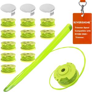 Rivershine AC80RL3 Weed Wacker String, 0.08'' String Trimmer Line, Compatible with Ryobi 18V, 24V, 40V Weed Wacker (12 Replacement Spools, 3 Trimmer Caps)