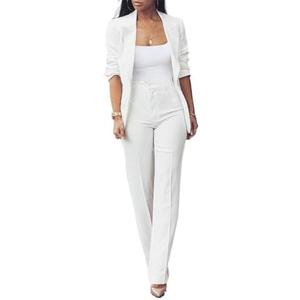 HuiSiFang Womens Fall Fashion 2 Piece Blazer Sets Open Front Blazers and Slim Fit Pants Suits Set S White