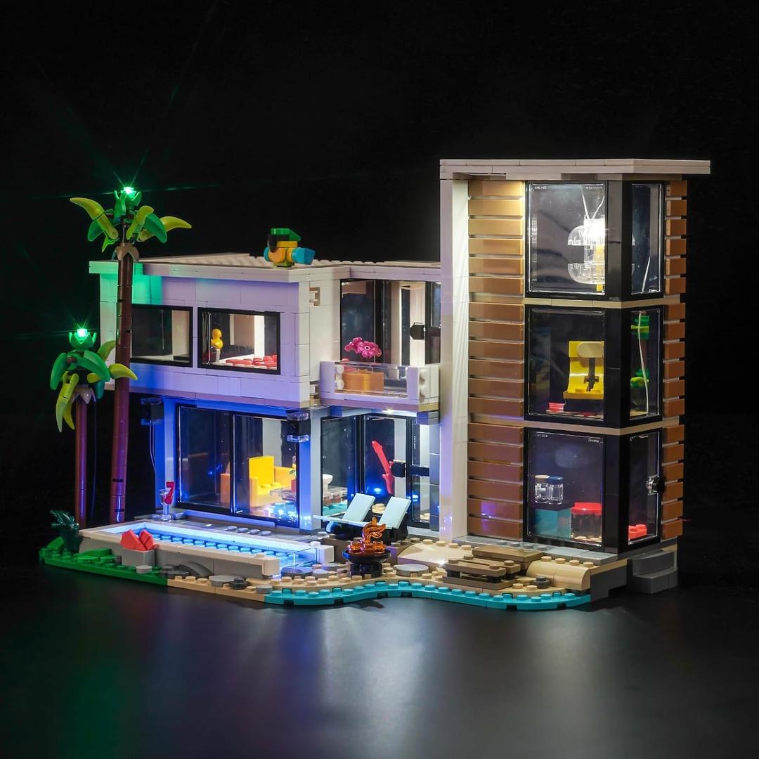 LocoLee LED Light Compatible with Lego Modern House - No Models Only Light, Creative Lighting Set Accessories Compatible with Lego 31153 Modern House Set