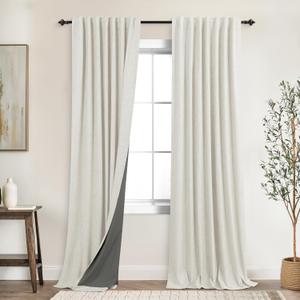 KOUFALL 94 Inch Long Curtains 2 Panels Set,Black Out Room Darkening Linen Blackout Curtain Drapes for Living Room Bedroom,Cream