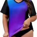 Tournesol Women's Plus Size Rash Guard UV Sun Protection Swim Shirts Short Sleeve Swimwear Swimsuit Tops (2X, Purple Gradient)