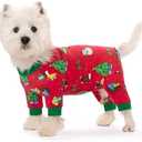 Dog Surgery Recovery Suit for Female Male Dogs, Christmas Dog Onesie Pajamas with Long Sleeve, Xmas Cat Abdominal Wound Bandages Surgical Suit for Shedding Skin Disease, M
