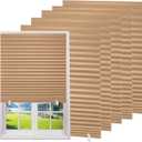 Changshade 6-Pack Temporary Light Filtering Paper Blinds for Window, Cut to Size Adhesive Paper Shades, Stick on Pleated Blinds,No Drill Easy Install,48" W x 72" H,Brown
