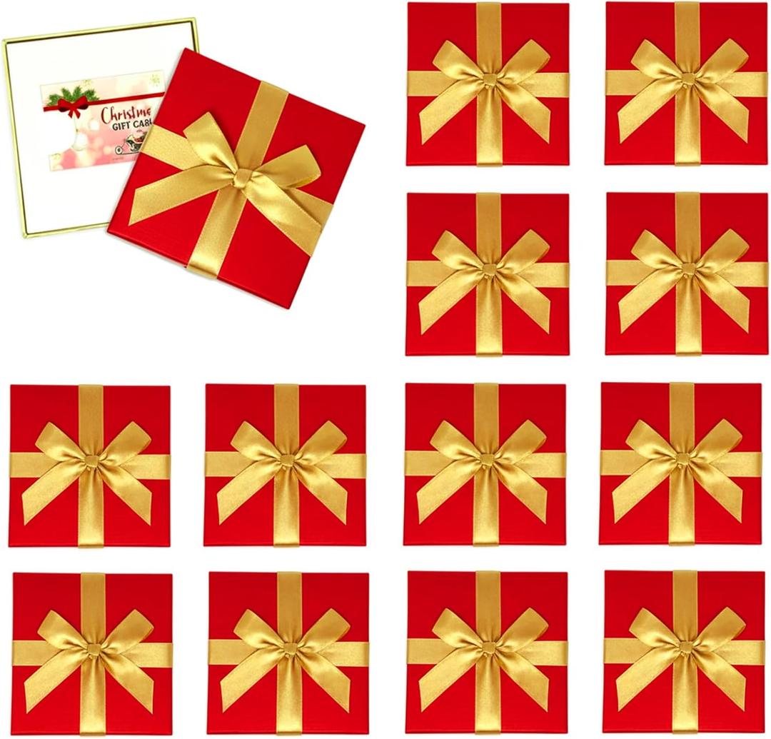 Fullhawl 12 Pcs Christmas Card Holder Boxes with Bow Xmas Greeting Card Present Wrap Boxes Money Holders Party Favor Decor for Wedding Xmas Party Supplies Decorations(Red)
