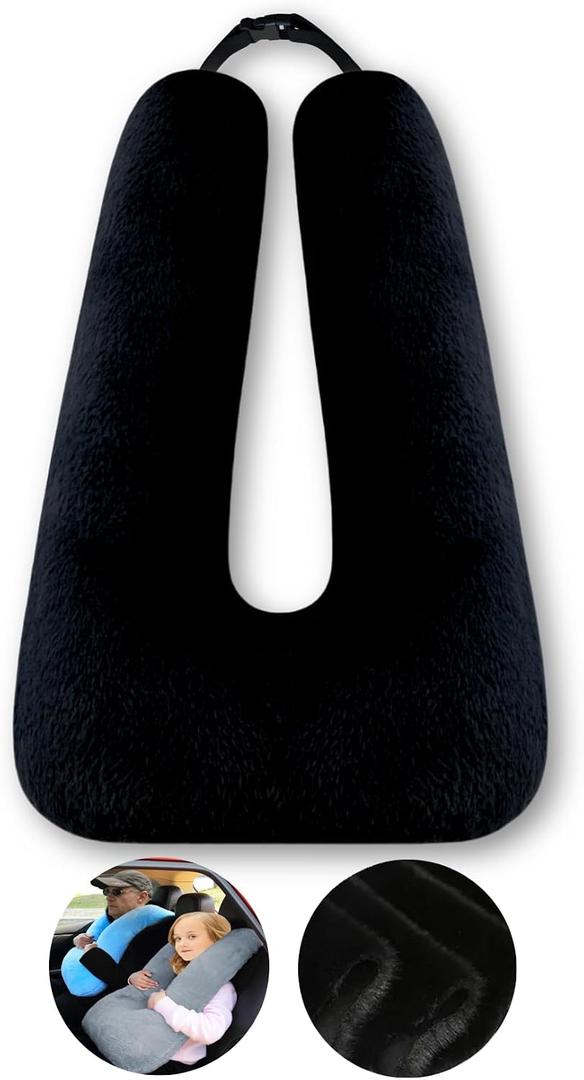 FHSGGP Travel Pillow Car Pillow Kid Car Sleeping The Sleeping Aid for Adults and Kids on Road Trips Kids Travel Pillow Black, 28x18x5.5 inches