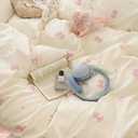 Nayoroom Bow Duvet Cover Queen Size 100% Cotton White Pink Striped Reversible Coquette Bedding Set 3 Pcs Soft Breathable Cute Aesthetic Comforter Cover with Zipper Closure Gift for Women Girls