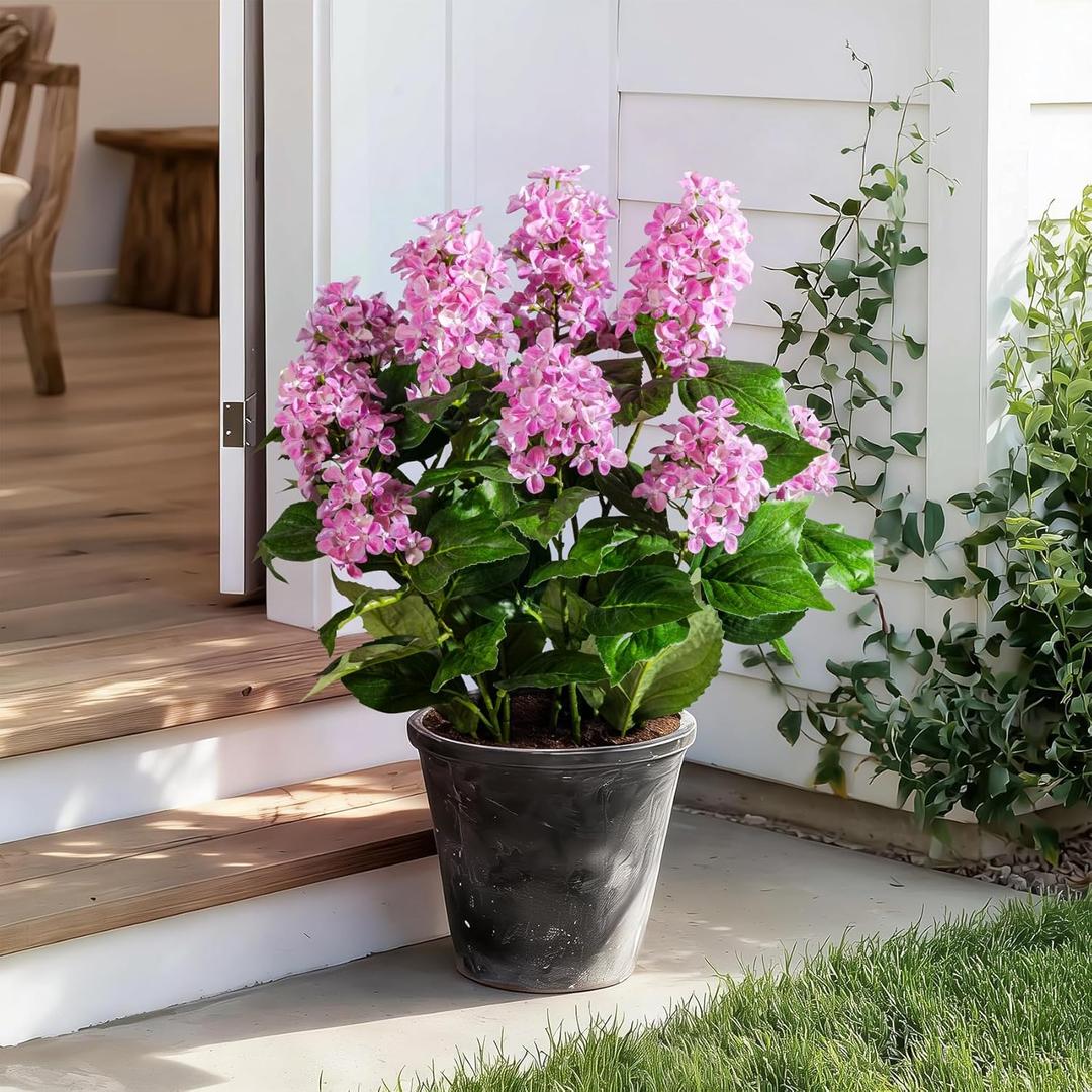 2 Pack Large Artificial Hydrangea Plants UV Resistant Fake Plastic plantas Flowers Trees Indoor Outdoor Realistic Floor Plants Faux Tree for Home Porch Garden Office Porch Patio Front Bonsai Decor (26 IN Pink, 9 Heads)