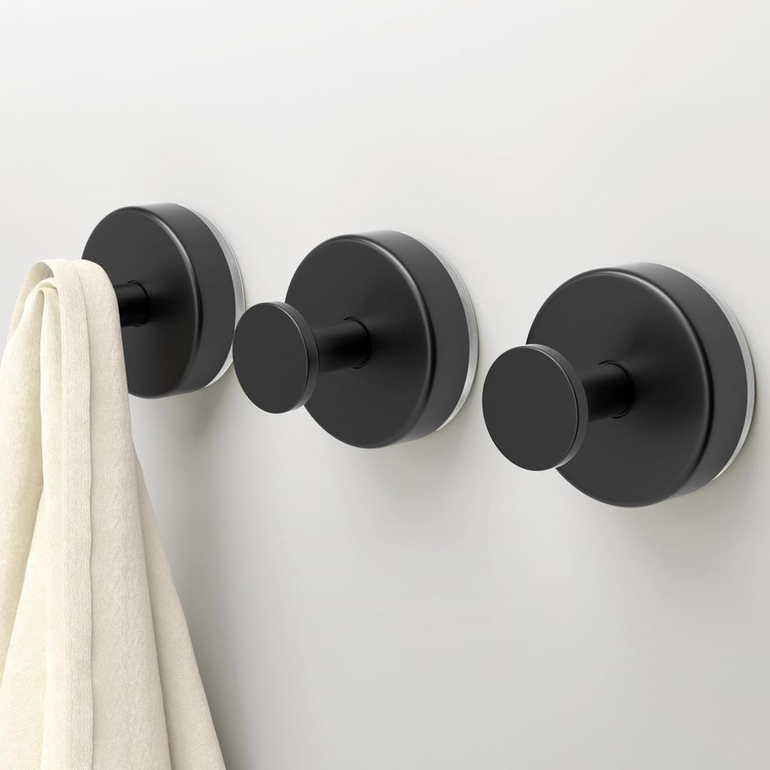 Suction Cup Hooks for Shower,3 Packs Wall Mount Towel Holder,Removable Shower Towel Suction Hooks for Bathroom Wall,Kitchen,Glass,Mirror,Tile to Hang Robes,Loofah-Black
