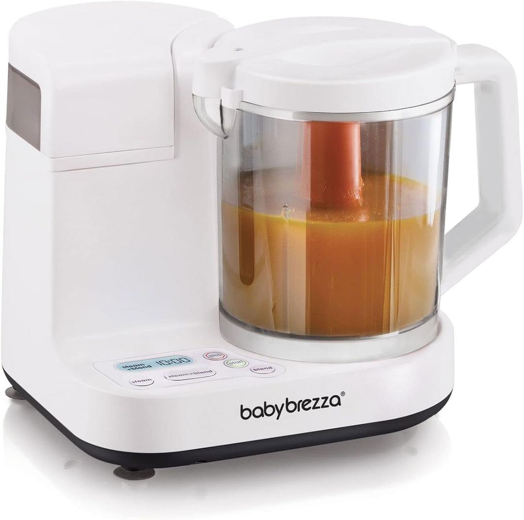Baby Brezza One Step Glass Baby Food Maker  Auto shut Off, Dishwasher Safe Cooker and Blender to Steam + Puree Organic Food for Infants + Toddlers - 4 Cup Capacity