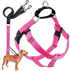 2 Hounds Design Freedom No Pull Dog Harness, Adjustable Harness and Leash Set, Easy Walking & Comfortable Control, Fits Small, Medium & Large Dogs, Solid Colors, Made in USA, 1" LG, Hot Pink