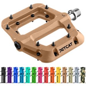 JETCAT Mountain Bike Pedals Flat - MTB Pedals Flat, Bicycle Pedals for BMX/MTN/Road/Gravel/EBike, BMX Pedals, Platform Pedals, Adults & Kids Bike Replacement - Brown 9/16