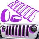 Front Grille Mesh Inserts & Headlight Cover for Jeep Wrangler JL JLU Sport & Sport S Only 20182023 Exterior Accessories Clipin Grille Guard Cover Headlight Bezels Trim Ring (Purple 9PCS)