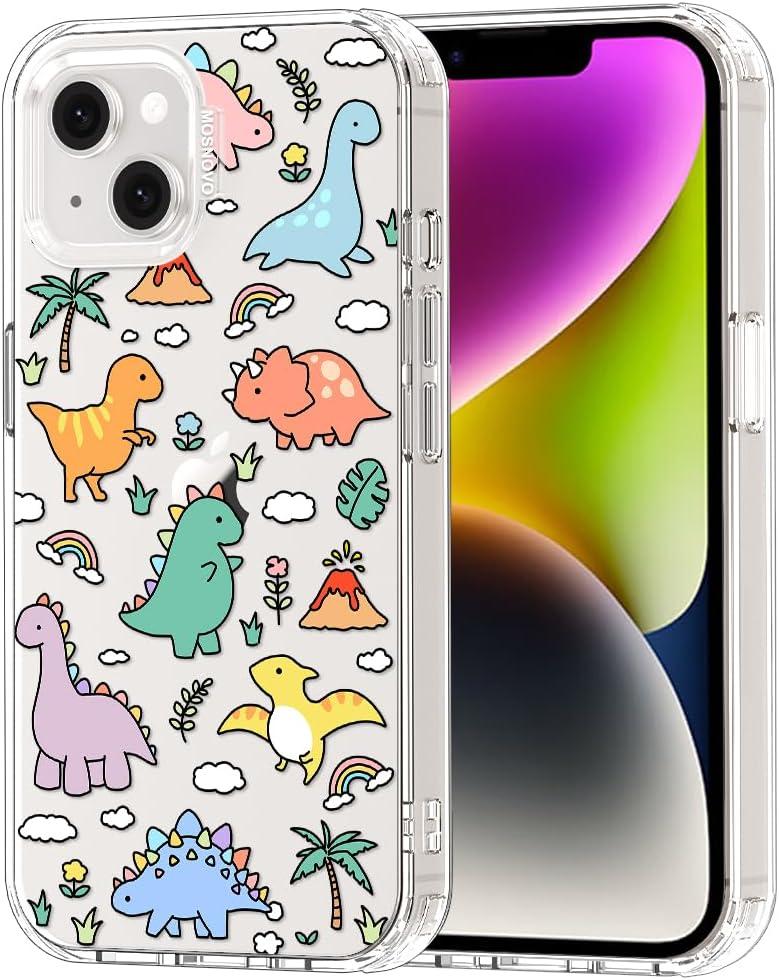 MOSNOVO for iPhone 13/14 Case | Military Grade 6.6ft Drop Tested | Clear with Dinosaur Land Design