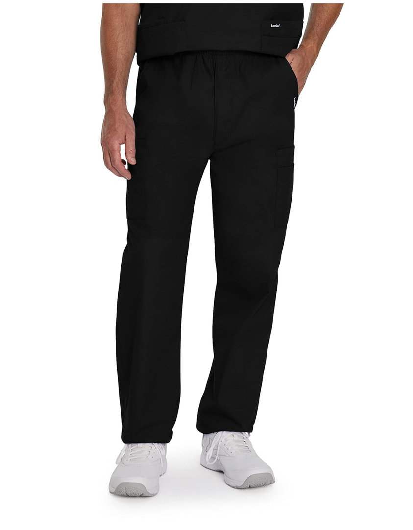 Landau Essentials Relaxed Fit 7-Pocket Elastic Cargo Scrub Pants for Men 8555 S