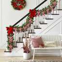 2 x Christmas Velvet Bows Garland, 10ft Pre-Strung Christmas Garland Banner with 15 Bows, Indoor Vintage Elegant Velvet Ornaments Home Decorations Decor for Tree Mantle Stair Party Wall Office, Pink
