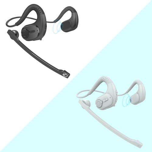 iDIGMALL G9 Black + G9 Grey, Bluetooth Headset with Detachable Microphone, Wireless Headset w/DSP Noise Canceling Mic for Phone PC Laptop, Open Ear Headphones for Office Meeting Home Work, 12H