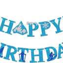 Skiing Birthday Banner, Ski Themed Birthday Party Decor, Skiing & Snowboard Banner, Winter Sports Party Supplies, Blue Glitter