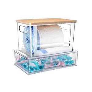 2Pcs Trash Bag Holder Under Sink Stackable Storage, Extra Large Laundry Room Organization and Storage, Laundry Pod Organization with Lid, Garbage Bag Dispenser Roll Holder for Kitchen Cabinet