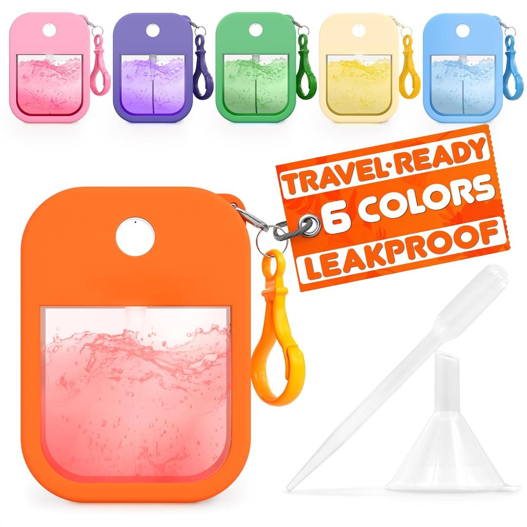 6Pcs Empty Travel Size Perfume Refill Bottle 1.28 oz  Refillable Perfume Bottle Travel Size for Purse with Colorful Silicone Case & Keychain, TSA-Compliant, Atomizer Great as Valentines Day Gift Idea