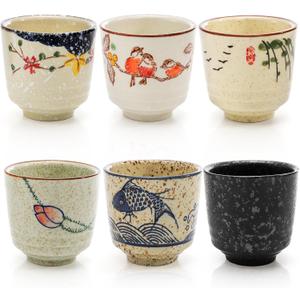 6 Pieces Japanese Tea Cups, 6 Oz Ceramic Coffee Cup with Good Heat Retention, No Handle Teacup Matcha Mug for Latte, Juice, Gift, Dishwasher Safe