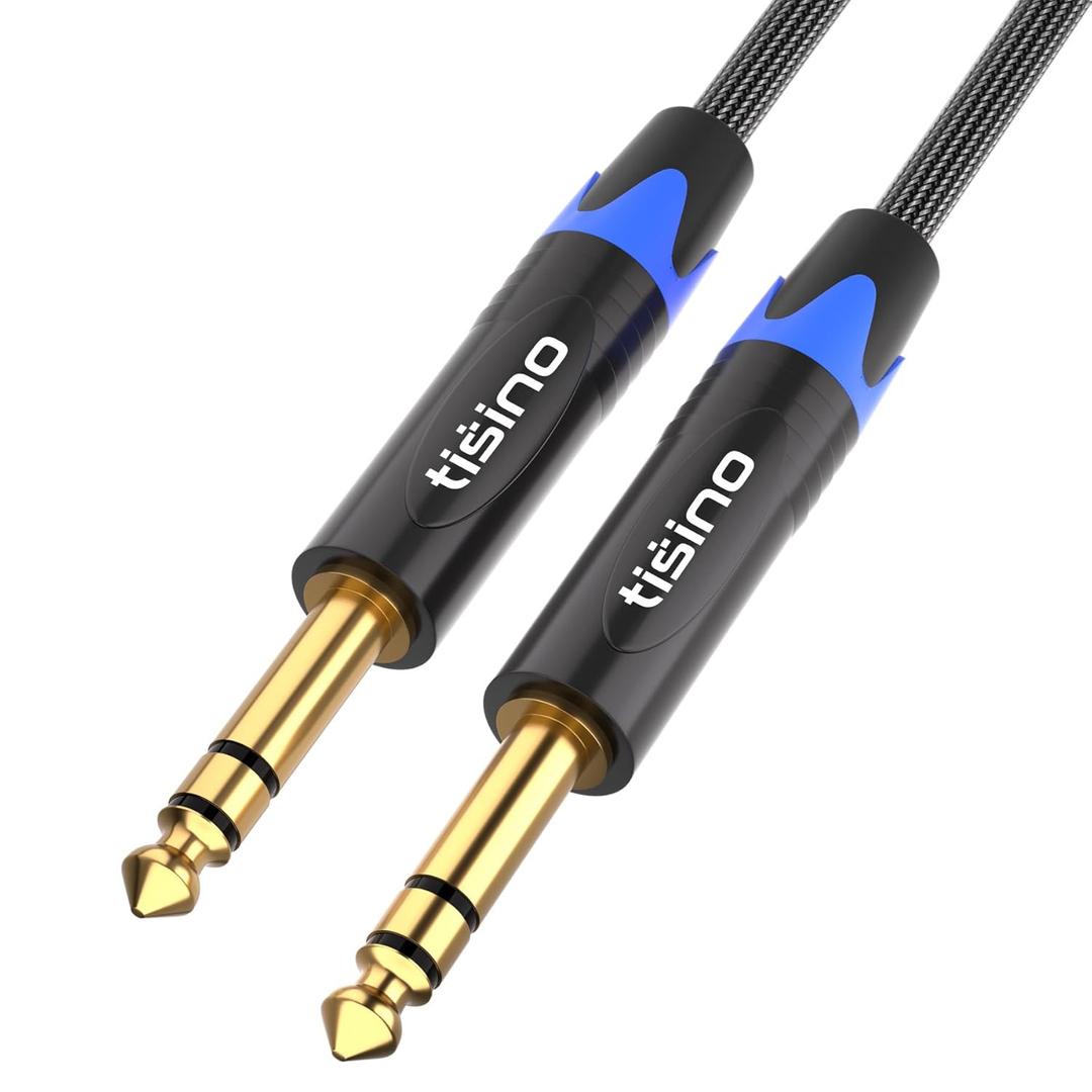 Tisino 1/4 inch TRS Cable, 15 FT, Black, Male to Male, Balanced Stereo Audio Cable, Compatible with Studio Monitor, Electric Guitar, Bass, Keyboard, Amplifier, Mixer