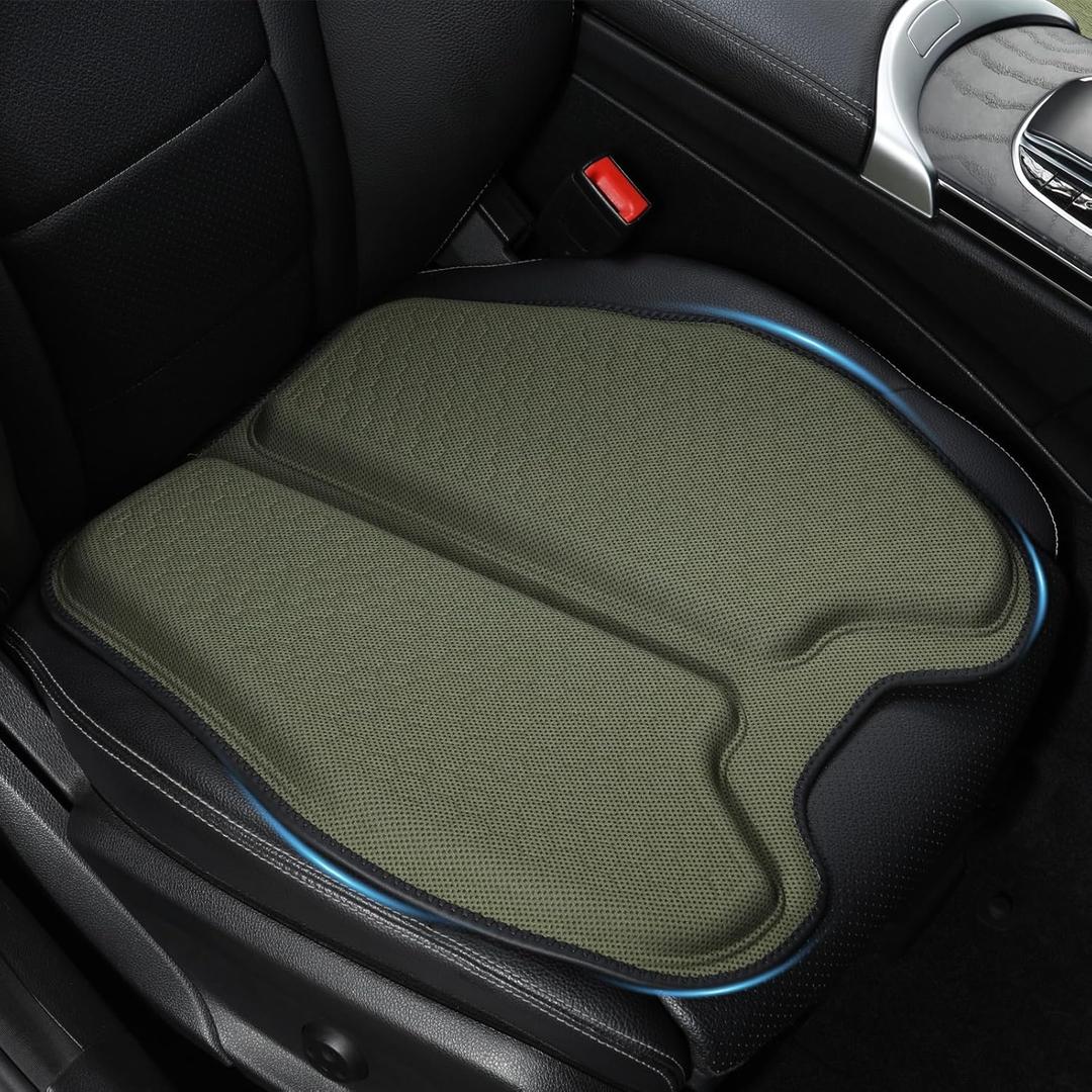 Soft Thin Gel Seat Cushion for Car Seat, Office Chair, Wheelchair, Stadium - Non-Slip Car Seat Cushions with 1 Inch Gel - Sciatica & Tailbone Pain Relief (Green)