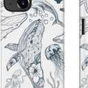 for iPhone 14 Case Cute Wireless Charging Compatible Dual-Layer Shockproof Protection with Stylish Wildflower Design Protective Cover for Women - Oceanic Whale Creatures