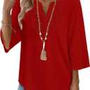 WIHOLL 3/4 Length Sleeve Womens Tops Boho V Neck Lace Shirt Trendy Blouses Dressy Casual Vacation Clothes XL