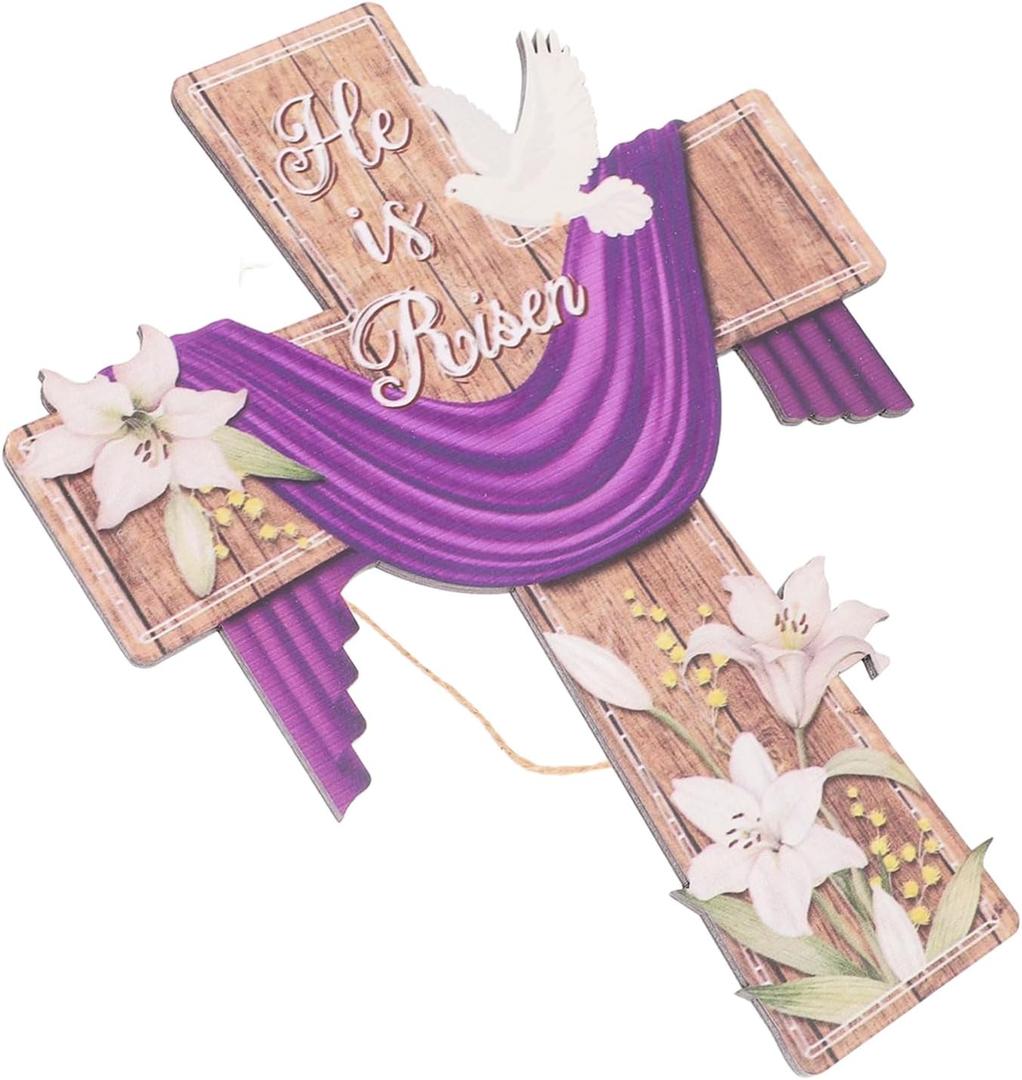 Garneck Lily Dove Pendant Wood Easter Hanging Decoration Cross Sign Farmhouse Front Door Porch Wall Art Ornament Decoration