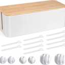 Cable Management Box - Wooden Style Large Cord Organizer Box to Hide Wires & Power Strips | Desk Computer Cable Organizer Box | Safe ABS Material |16" (L) x 6.2" (W) 5.3" (H)|for Home & Office - White